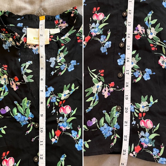 Anthropologie | Maeve Aveiro Flutter-Sleeved Button-down. Black with flowers. - Picture 10 of 13